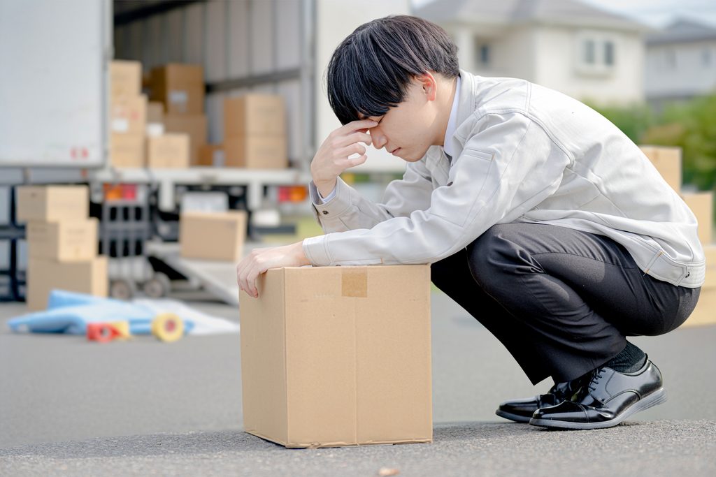 辛そうに荷下ろししている男性